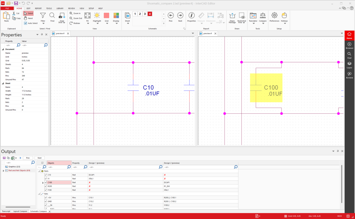 interCAD schematic compare